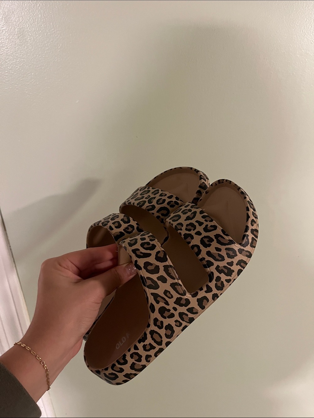 Leopard Print Double-Strap Sandals - Tan/Black